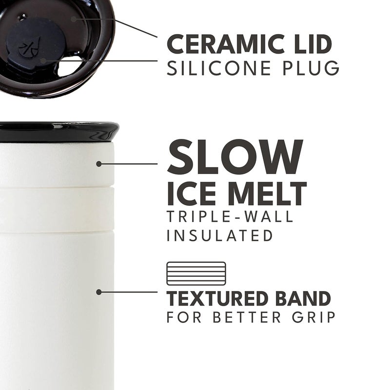 Elemental Artisan Insulated Tumbler, Triple Wall Coffee Travel Mug, Reusable Stainless Steel Coffee Tumbler with Ceramic Lid, Thermal Coffee Cups for Hot (6 Hrs) & Cold (18 Hrs), 12oz - Matte White - Image 5
